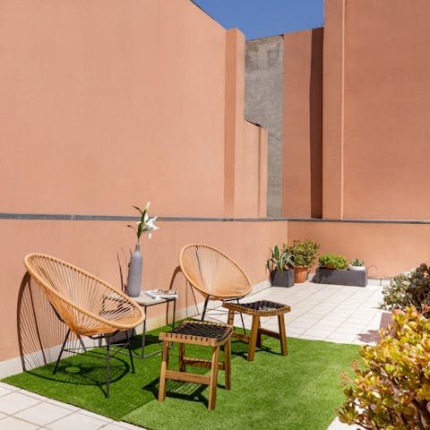 Catch some rays on the terrace's Acapulco chairs before cooling off under the outdoor shower