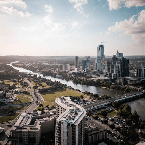 Drive twenty-four minutes to downtown Austin