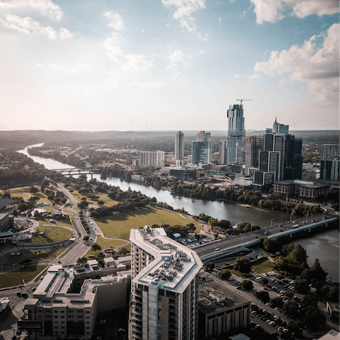 Drive twenty-four minutes to downtown Austin 