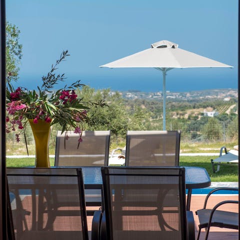 Enjoy breakfast on the terrace before heading out to explore the island