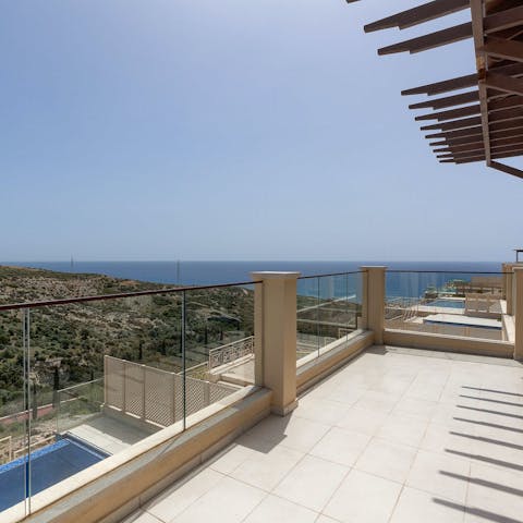 Enjoy the stunning sea views from the roomy balcony