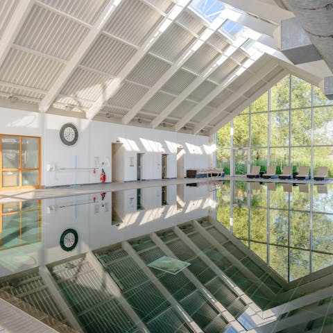 Start your morning right and take a few laps in the indoor heated pool with a lovely green view