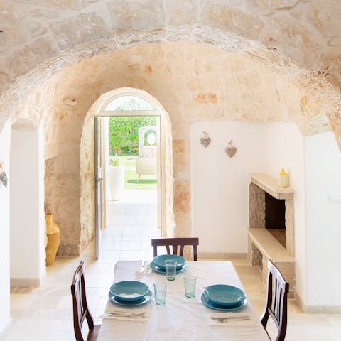 Enjoy Italian-style meals surrounded by original stone walls