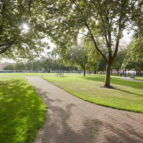 Enjoy a morning stroll around Mountjoy Square Park, a five-minute walk away