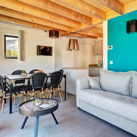 Relax amidst the calming interiors of the living area after a day of hiking or biking activities