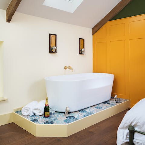 Treat yourself to a post-surf soak in the freestanding tub