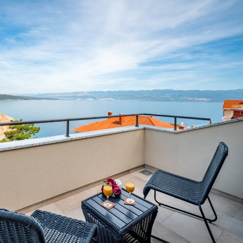 Gaze out at the Adriatic views from the balcony, the perfect spot for a mimosa in the morning