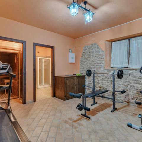 Keep up with your fitness regimen in the home's gym