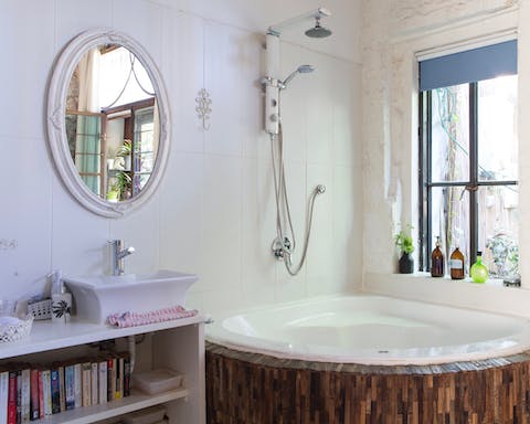 Take a long soak in the home's jacuzzi bath