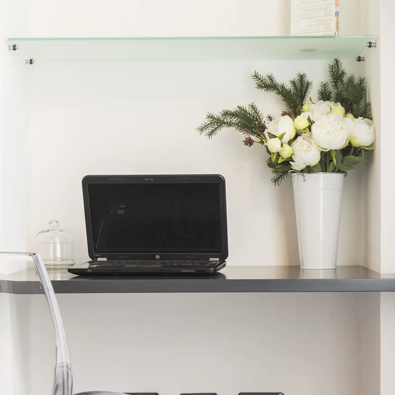 Work remotely at the dedicated desk