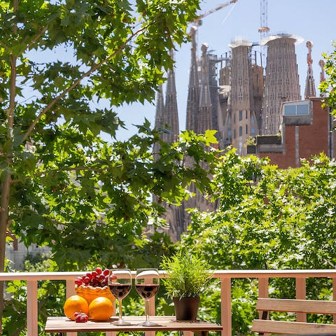 Pop open a bottle of Rioja to share overlooking Gaudi's gothic church