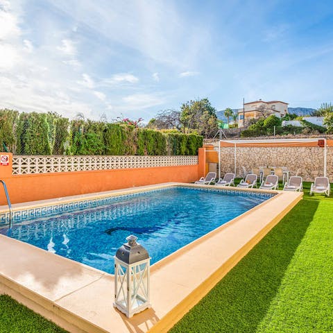 Swim laps in the private swimming pool