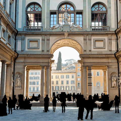 Admire the artworks at the Uffizi Gallery, under a twenty-minute walk from this home