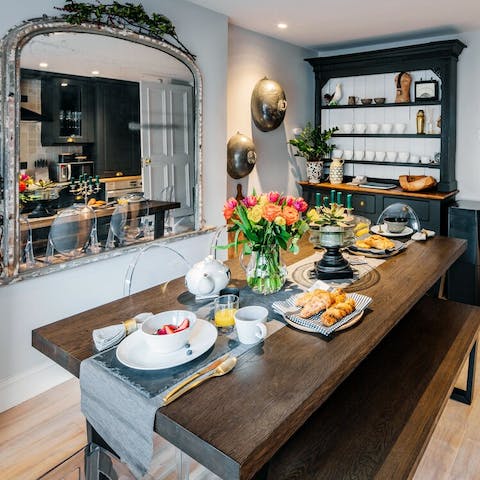 Set up an elaborate spread for brunch