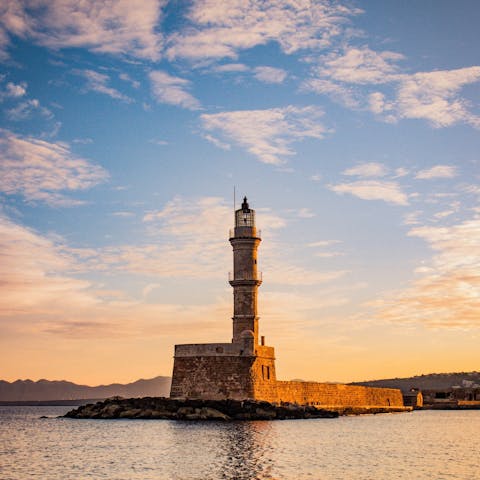 Visit the Venetian Harbour of Chania, a fifteen-minute drive away