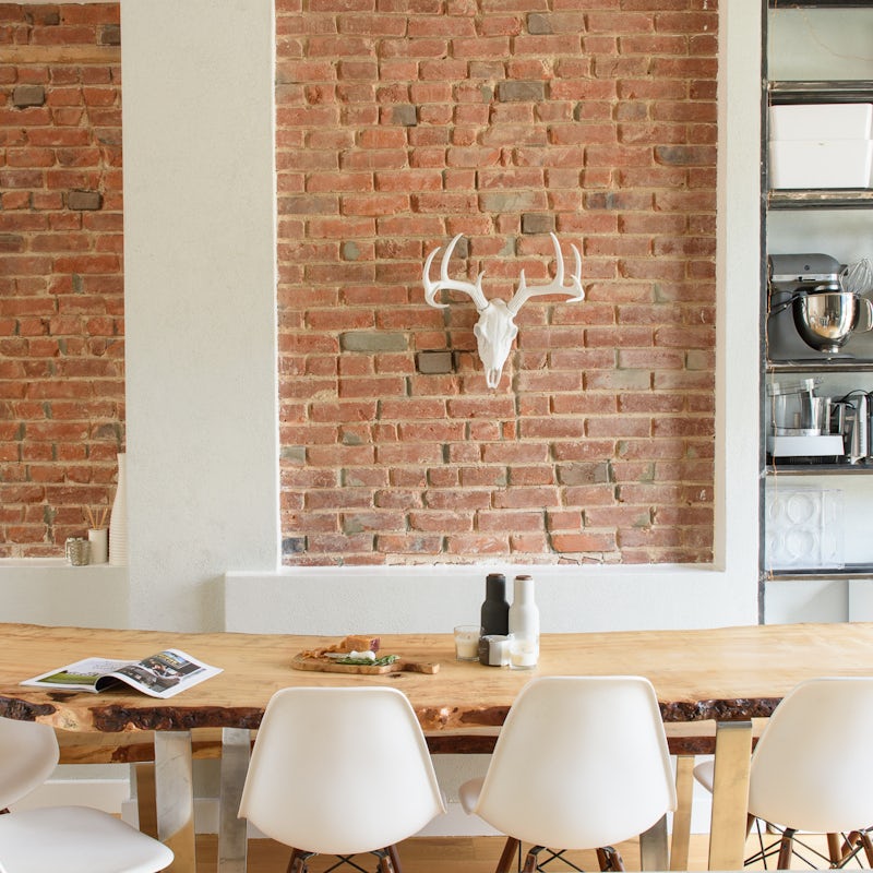 Enjoy group meals in the red brick dining area