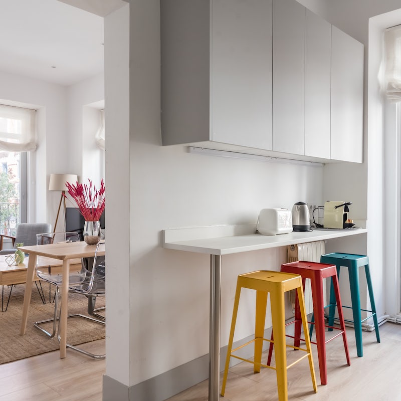 The colourful breakfast bar in the kitchen