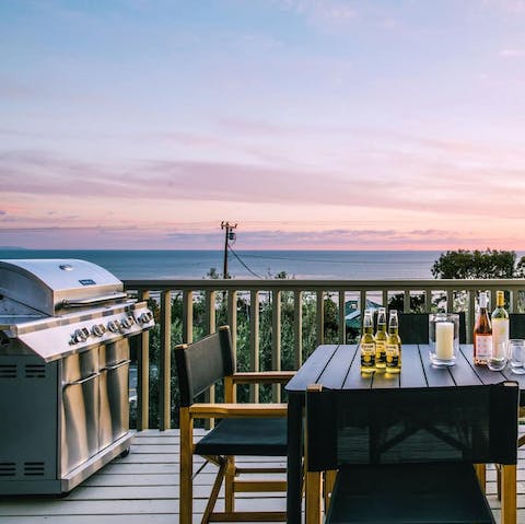 Grill dinner on the deck with views of the Pacific Ocean