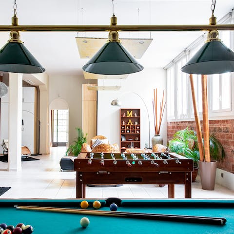 Get competitive in the open-plan games room over a game of pool or table football