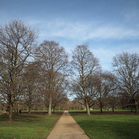 Enjoy an afternoon stroll through Hyde Park, just five minutes away on foot