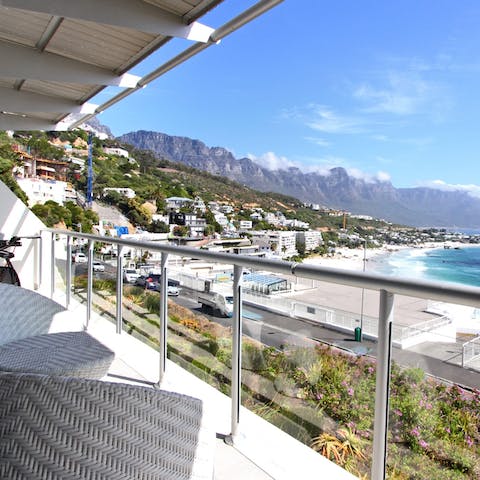 Take in breathtaking Cape Town beach and mountain vistas from the balcony