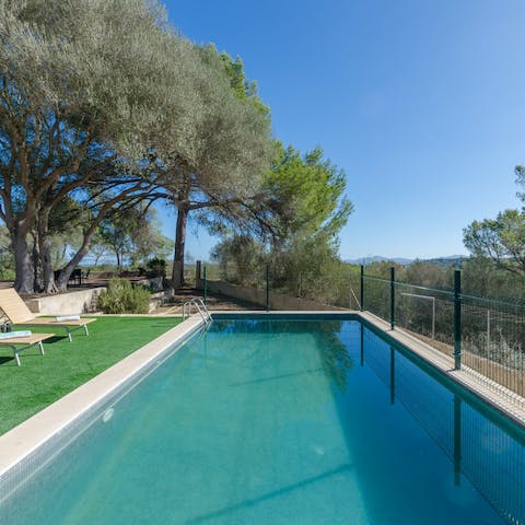Swim in the private pool to cool off in the Mallorcan heat