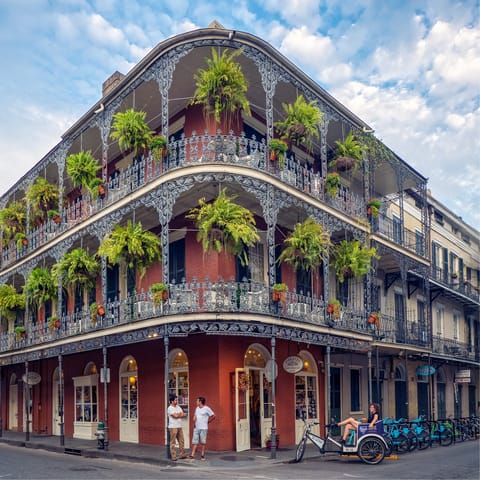 Explore all that the French Quarter has to offer, including Bourbon Street four minutes on foot from this home 