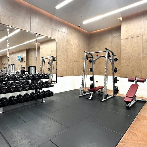 Keep up your weekly fitness regime in the on-site shared gym