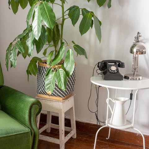 Admire the home's kitsch accessories including the retro phone