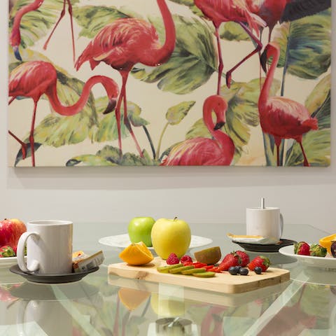 Enjoy your breakfast at the stylish glass table each morning