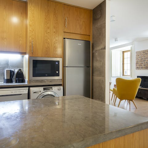 The slick concrete-topped kitchen