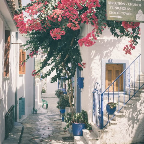 Drive ten minutes to Skiathos Town to shop, dine and get lost along the narrow streets