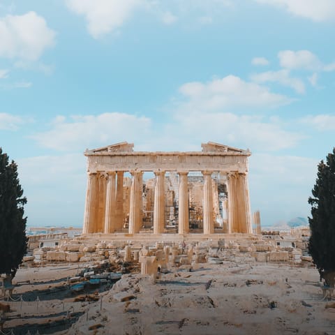 Admire the ancient Parthenon, a fifteen-minute walk away