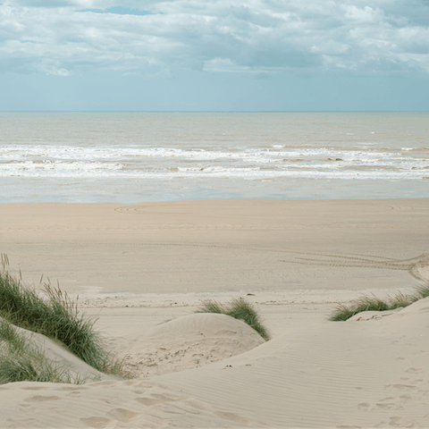 Explore the sandy beach and dunes over at Camber Sands, only a twenty-minute drive away
