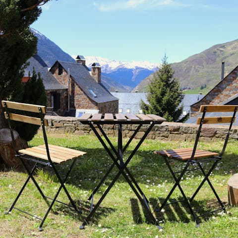 Gaze out at glorious views of the Aran Valley from the garden