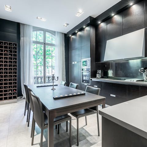 Tuck into a French breakfast in the contemporary kitchen