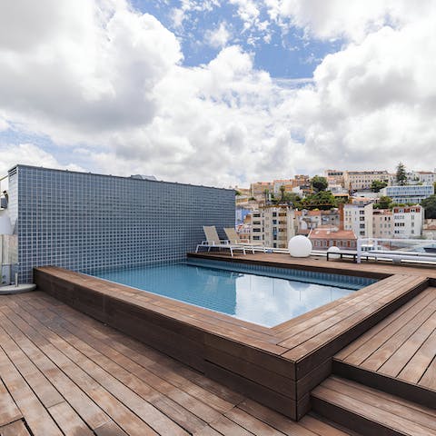Swim in the communal rooftop pool to cool off in the heat