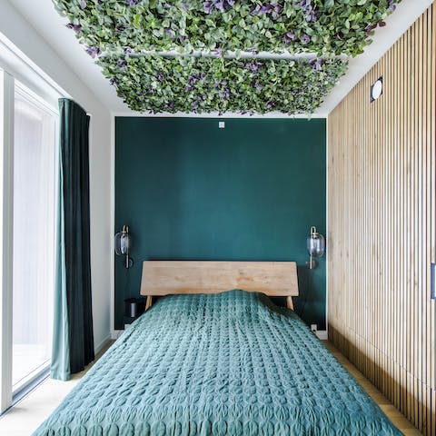 The plush green bedroom