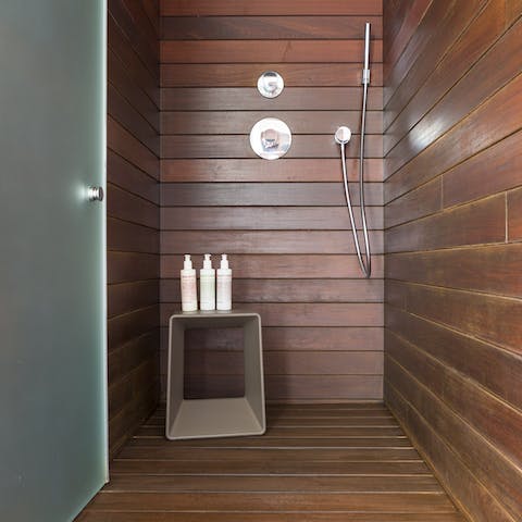 A stylish wooden shower