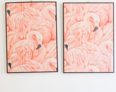 The colourful Flamingo-themed posters