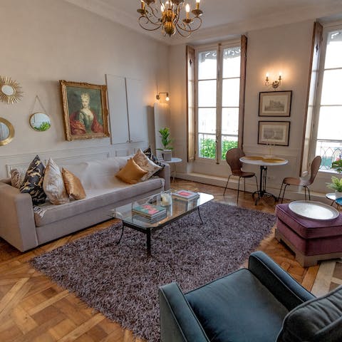 Make yourself at home in the elegant living room, surrounded by gorgeous objects