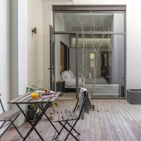 The private patio in the middle of the apartment