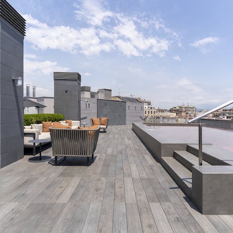 Make the most of the sun and views from the huge communal terrace