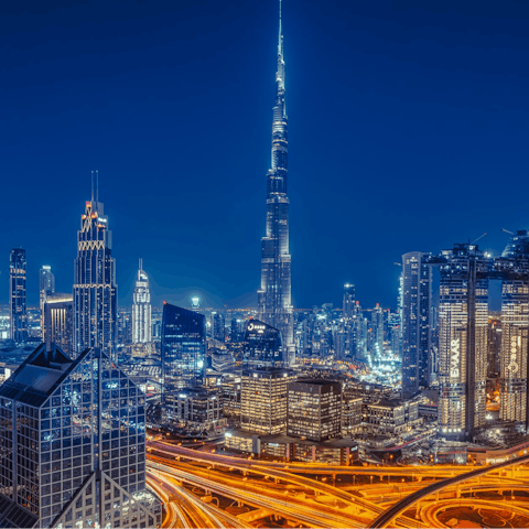 Head into the heart of Dubai – the Burj Khalifa is just a 20-minute drive