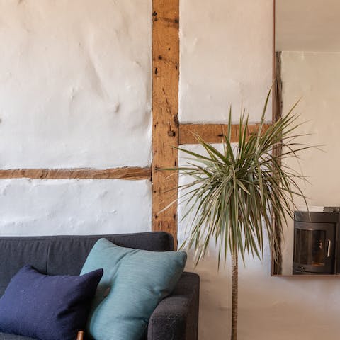 The exposed timber beams