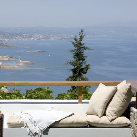 Take in views of town, harbour and sea from your private terrace