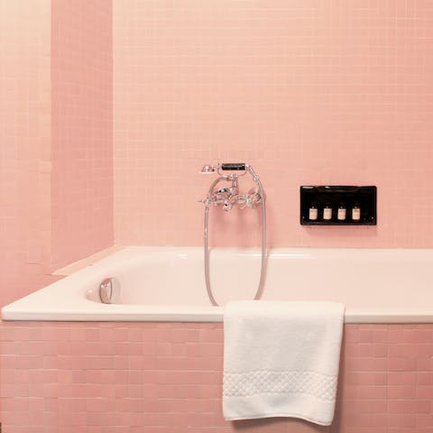 The soft-pink bathroom