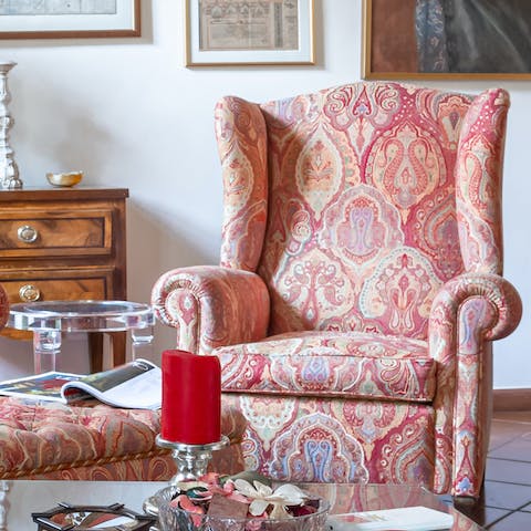 Intricately patterned armchairs