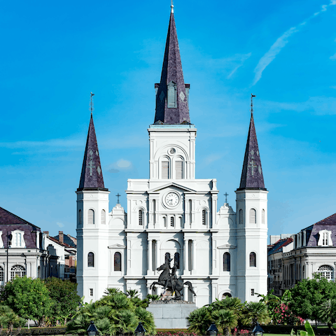 Meander to Jackson Square and you'll instantly spot the unmissable Louis Cathedral, the oldest cathedral in North America, just a nine-minute drive or twenty-four minute walk away