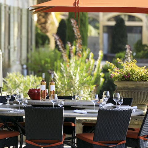 Take dinner on the shady terrace